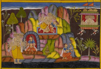 Ravana seizes Vedavati, who curses him and vows to cause his downfall as Sita by Indian School