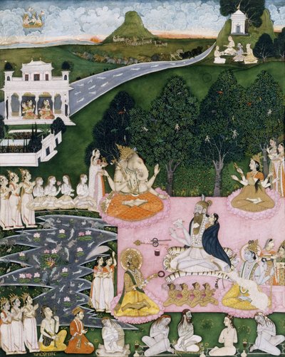 Shiva Seated on a Tiger Skin, Holds Devi Wrapped in a Cloak by Indian School