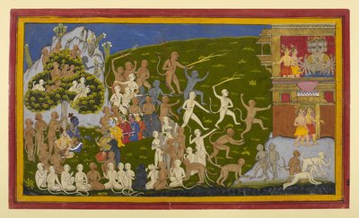 Spies Śuka and Sāraṇa Captured, Report to Rāvaṇa; Monkeys Harass Laṅkā by Indian School