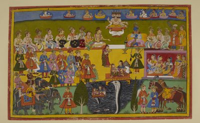 Sita is vindicated when the Earth goddess receives her, confirming her virtue in front of the assembly by Indian School