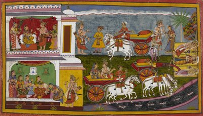 Sita, with Lakshmana, Visits the Hermitages and Rests in One by the Gaumati River by Indian School
