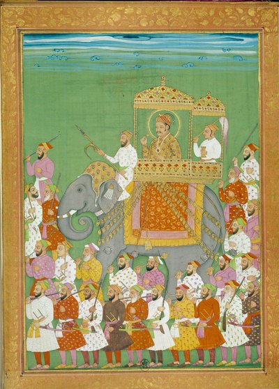 Sultan Akbar Rides on an Elephant with the Court of Shah Alam by Indian School