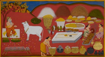 Vasistha summons Shabala to prepare a grand feast for Vishvamitra by Indian School