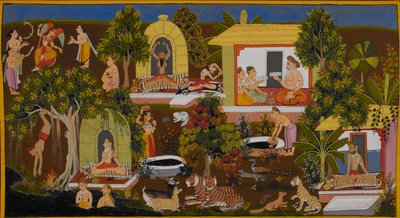 Vishvamitra discovers the hermitage of the sage Vasishtha by Indian School