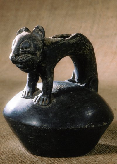 Chimu style ceramic feline, found in Purachuco, Peru by Ira Block