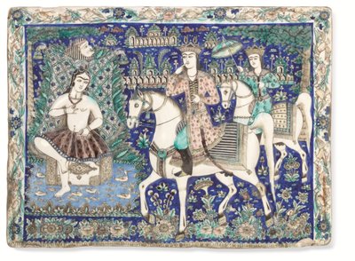 A Large Qajar Moulded and Glazed Tile, Qajar Iran by Iranian School