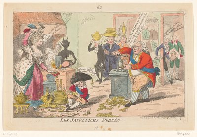 Caricature of Marie Antoinette and Louis XVI, 1789 (The Forced Sacrifices) by Isaac Cruikshank
