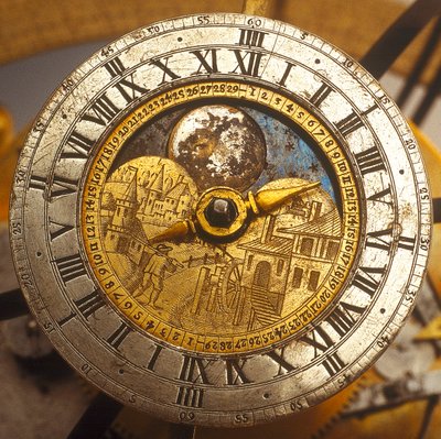 Dial detail of celestial clockwork globe by Isaac III Habrecht