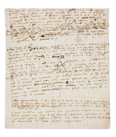 Two pages of revisions to the Principia Mathematica by Isaac Newton