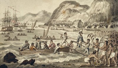 Captain Cook Landing in Owyhee, from the Voyages of Captain Cook by Isaac Robert Cruikshank