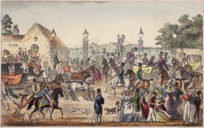 The Arrival, or Western Entrance to Cockney Land (coloured engraving) by Isaac Robert Cruikshank
