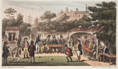 The Bowling Alley, Worcester, or Characters of the Hand and Glove Club, from The English Spy, published London, 1824 by Isaac Robert Cruikshank