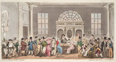 Well known visitors to the Pump Room, Bath, taking a sip with King Bladud, from The English Spy by Isaac Robert Cruikshank
