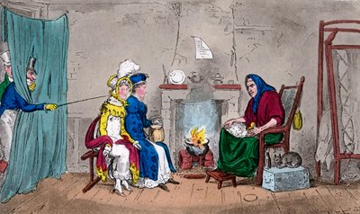 Tom and Jerry, catching Kate and Sue on the fly, having their fortunes told, 19th century by Isaac, Robert and George Cruikshank