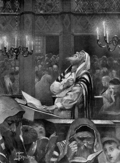 Scene at a Synagogue, The Great Day of Atonement by Isaac Snowman