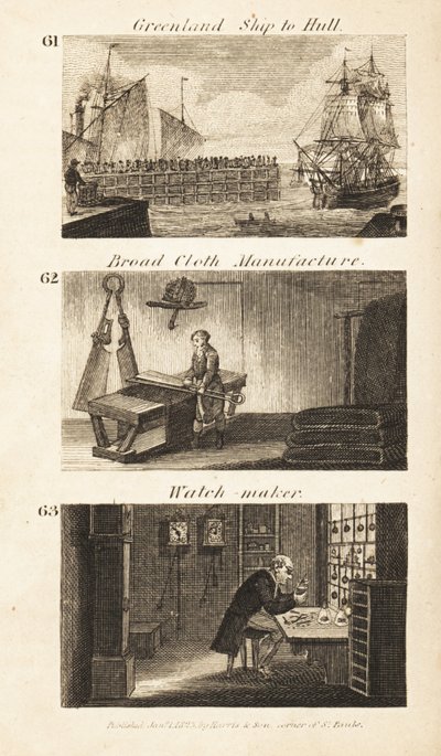 Trades in Regency England: Greenland Ship to Hull, Broad-Cloth Manufacture and Watchmaker by Isaac Taylor