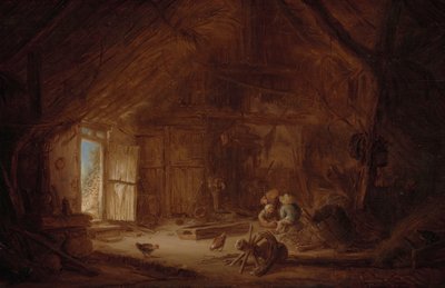 Interior of a Stable with Three Children by Isaac van Ostade