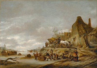Frozen Canal with Cart Descending a Path by Isaack Jansz van Ostade