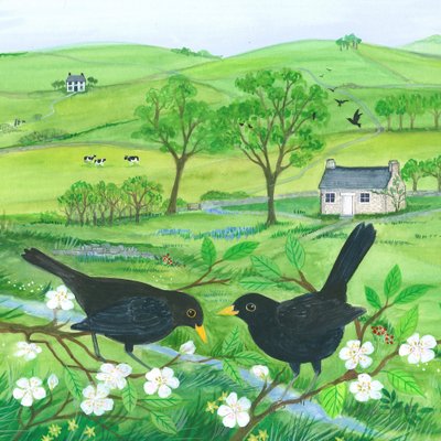 Blackbirds and Blossom by Isabelle Brent