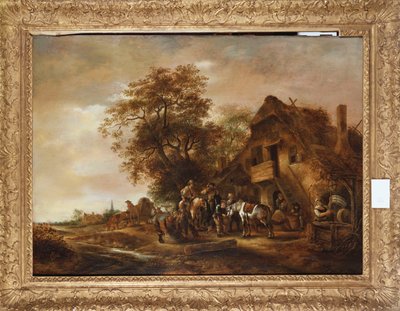 Riders Refreshing Themselves Outside an Inn, with Other Figures and a Horse and Cart by Isack van Ostade