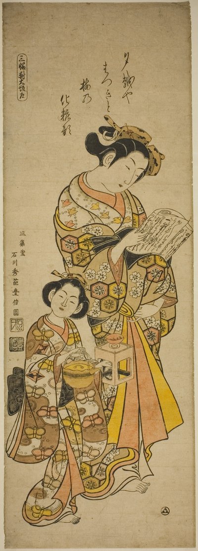 Courtesan of Osaka and Her Attendant, left sheet of a triptych of beauties of the three capitals by Ishikawa Toyonobu
