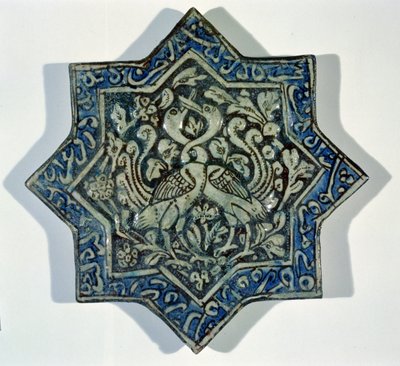 Star-shaped overglaze leaf-gilded tile in the style of Takht-e Solaiman by Islamic School
