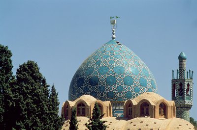 Turquoise tiled dome of the Mausoleum of Shah Nematollah Vali by Islamic School