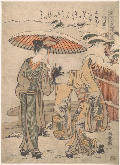 Evening Snow at Uchikawa by Isoda Koryusai