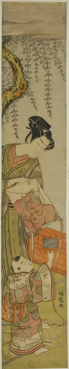 Young Man Holds a Kite for a Child by Isoda Koryusai