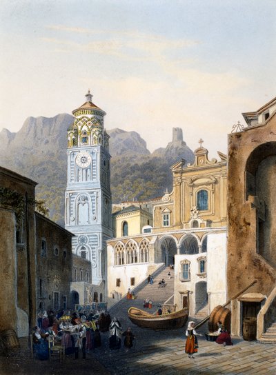 Cathedral of Amalfi with old facade by Isodore Laurent Deroy