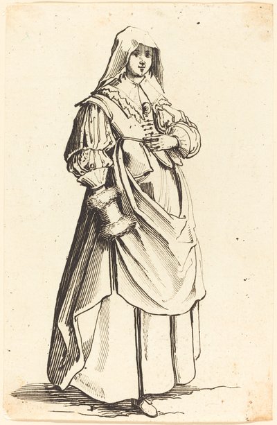 Bourgeoise with Muff, Facing Right by Israel Henriet after Jacques Callot