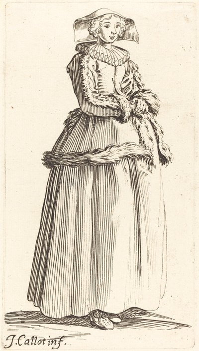 Young Woman with Hands Folded, Facing Right by Israel Henriet after Jacques Callot