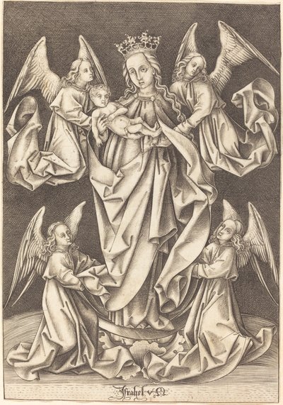 The Madonna and Child on the Crescent Supported by Four Angels by Israhel van Meckenem