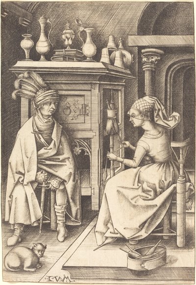 The Visit to the Spinner, c. 1495-1503 by Israhel van Meckenem