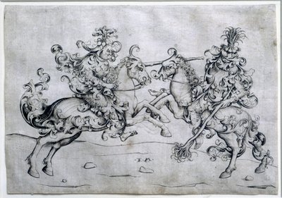 Two riders playing. Game of two men on horseback. Drawing by Israel Van Meckenem. Louvre Museum by Israhel van the younger Meckenem