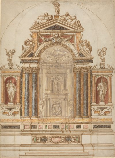 An Elaborate Altar of Colored Marble Ornamented with Sculptures by Italian 17th Century