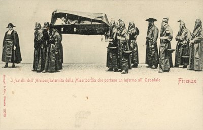 Brothers of the Compagnia della Misericordia Carrying a Sick Man to Hospital, Florence by Italian Photographer