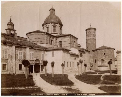 Cathedral of Resurrection of Our Lord Jesus Christ, with Baptistery on Right, Ravenna, Emilia-Romagna, Italy, Photograph by Pietro Poppi, Bologna, ca 1900 by Italian Photographer