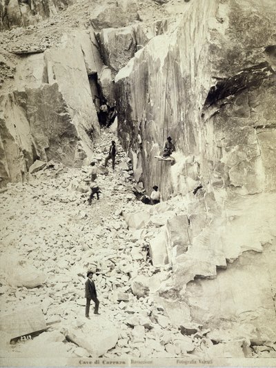 Group of quarriers at work in one of the quarries of Ravaccione, c.1890-1900 by Italian Photographer