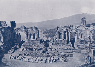 Italy: Taormina, Sicily, ruins of Greek theatre and mount Etna by Italian Photographer