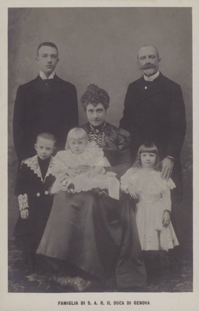 Prince Thomas, Duke of Genoa and His Wife, Princess Isabella of Bavaria, with Their Children by Italian Photographer