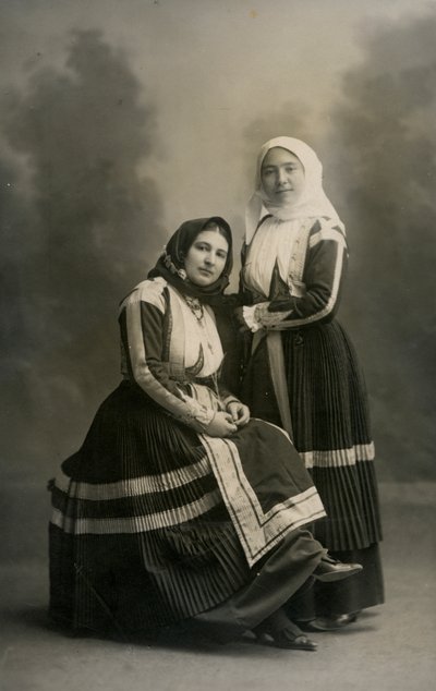 Two women wearing traditional costumes, Fonni, Sardinia, Italy, circa 1915 by Italian Photographer