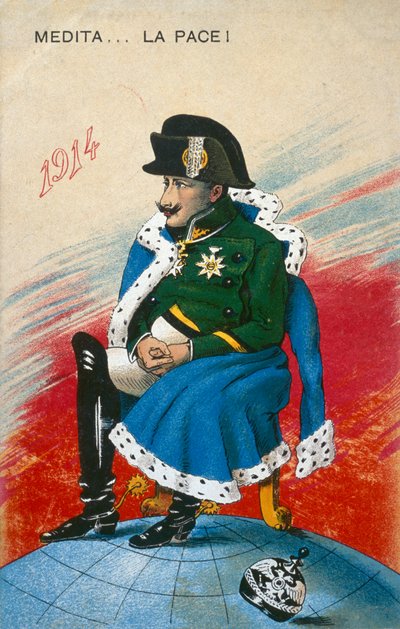 1914, Meditate... Peace! Caricature of Non-interventionism by Italian School