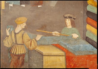 A Cloth Merchant Measuring Cloth by Italian School
