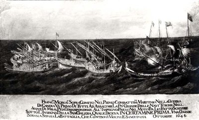 A Sea Battle between the Venetian Fleet under General Francesco Morosini against the Turks off the Coast of Crete, October 1645 by Italian School