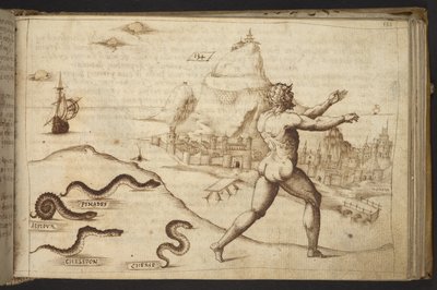 Snakes pursuing a human figure, from Historia Animalium by Italian School