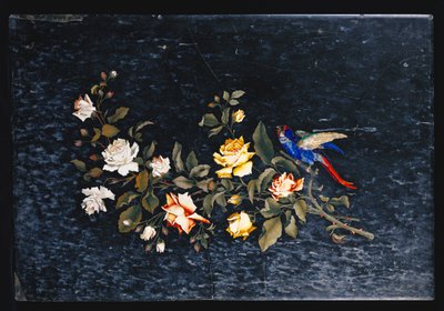 An Italian Pietre Dure Inlaid Black and White Variegated Marble Table Top by Italian School