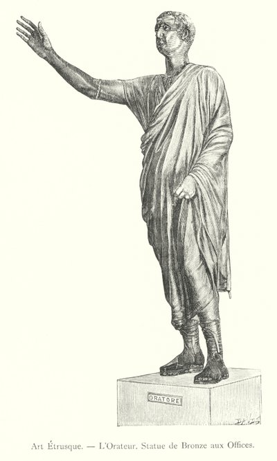 Etruscan Art, The Orator, Bronze Statue at the Uffizi (engraving) by Italian School