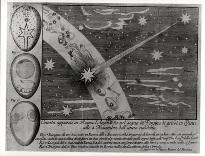 Astrological diagram of the comet that appeared in Rome during Virgo and remained visible until November 1680 by Italian School