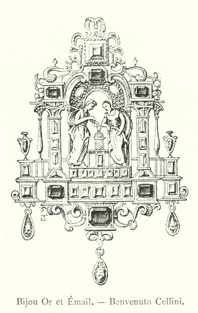Gold and Enamel Jewel, Benvenuto Cellini (engraving) by Italian School